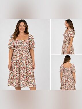 Polagram Floral Smocked Midi Dress Size S